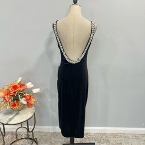 B Darlin Black Pearl Embellished Low Back Open Back Sleeveless Midi Length Dress